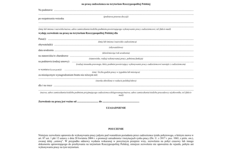 wniosek zezwolenie o pracę dla cudzoziemca w polsce