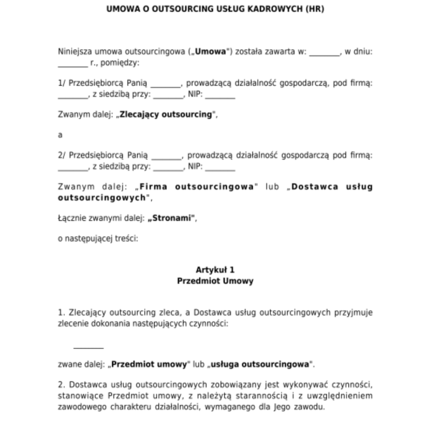 zdjęcie szkicu umowy outsourcingowej